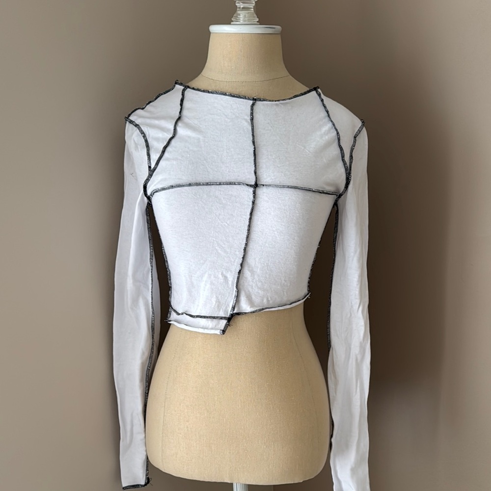 White Long Sleeve Top with Black Trim